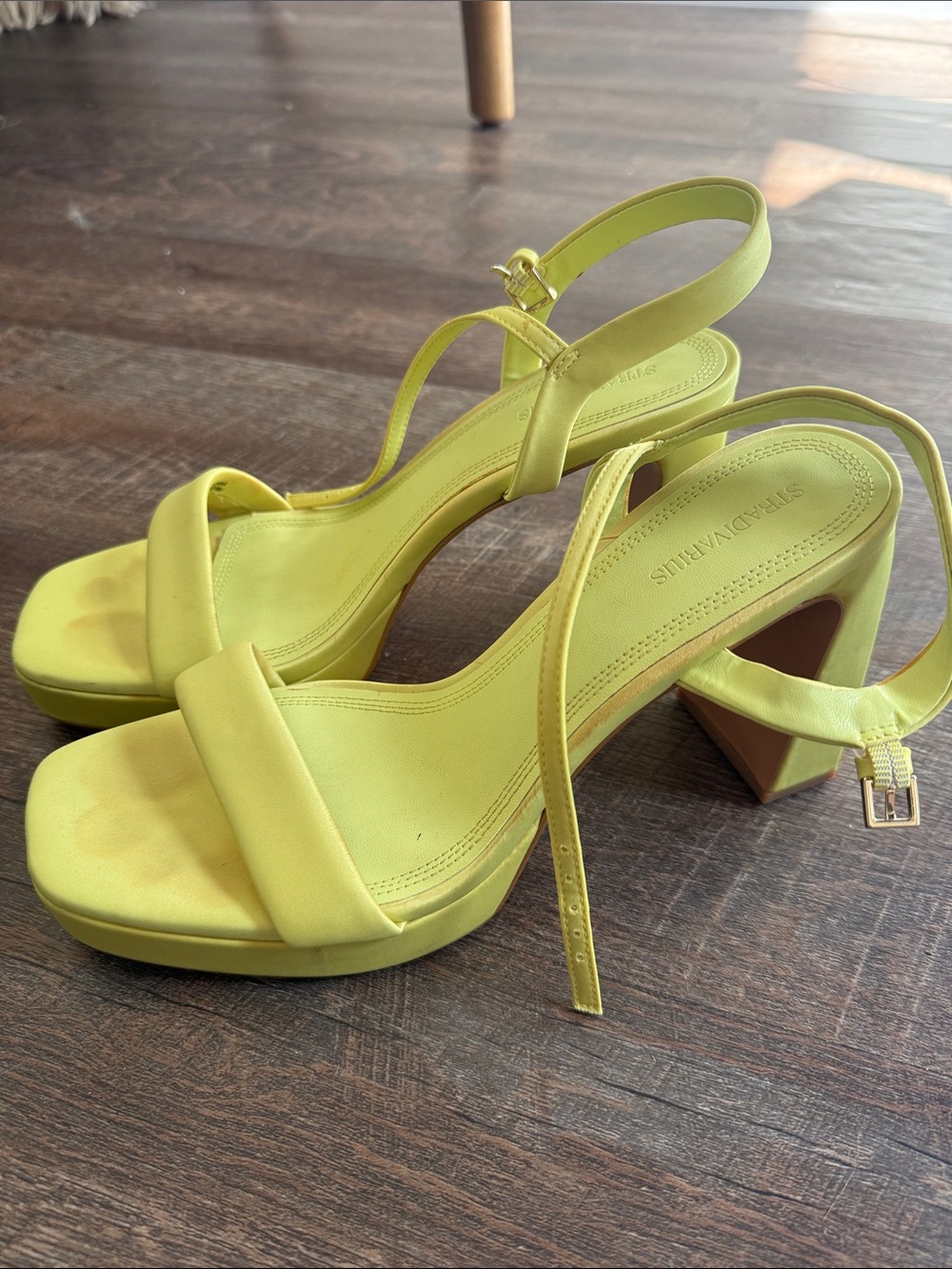 Stradivarius Lemon Yellow Platform Block Heel Sandals